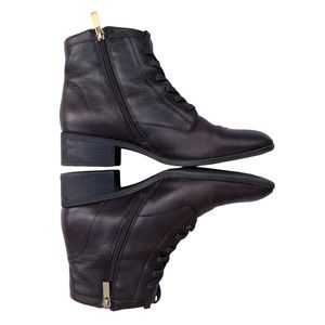 Nine West Dark Brown Leather Boots Lace and Zip 9